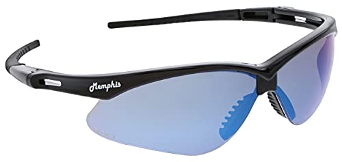 MCR Safety Glasses MP118 Blue Mirror Polycarbonate Lenses with UV Protection & Scratch Resistant Coating, Black Frame, 1-Pair - color: Blue Mirror, size: One Size