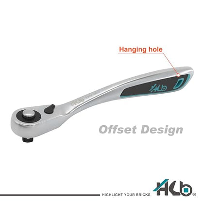 HB 32-Piece 3/8" Drive Socket Set AKX009-U, 120-Tooth Teardrop Offset Ergonomic Ratchet with Quick Release, Chrome Vanadium Steel Sockets, Micro-Chrome Finish, Portable Rack, Made in Taiwan - size: ‎32PC 3/8" DR. (120T)