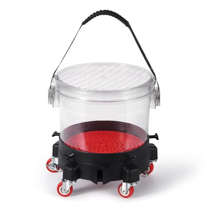 GarveeTech 5 gal Car Wash Bucket Kit 300 LBS Capacity - Includes Grit Trap, 5-Caster Dolly, Rubber Handle & Lid, Professional Detailing Kit for Auto Cleaning, Transparent