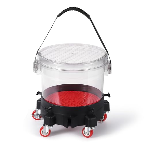 GarveeTech 5 gal Car Wash Bucket Kit 300 LBS Capacity - Includes Grit Trap, 5-Caster Dolly, Rubber Handle & Lid, Professional Detailing Kit for Auto Cleaning, Transparent