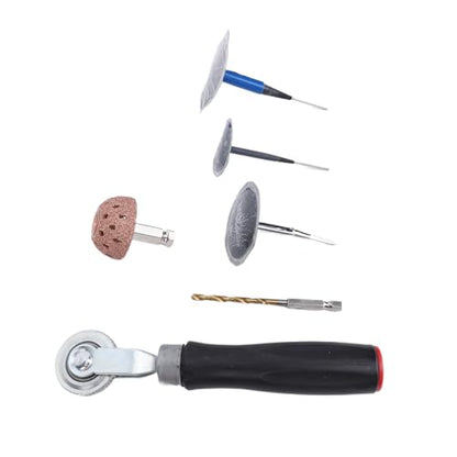 Tire Repair Patch Tool Kit, ABS Metal Mushroom Plug Tire Patch Kit with 4mm Drill Bit Roller and Buffing Wheel, 27pcs for Cars Trucks Bikes Scooters