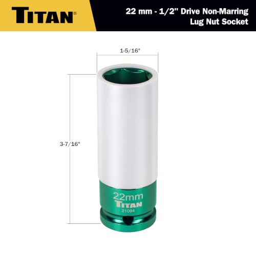 Titan 21094 1/2-Inch Drive x 22mm Non-marring Impact Deep Lug Nut Socket - size: 22mm