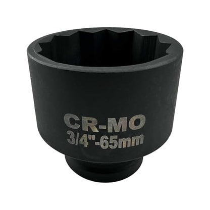 65mm Impact Socket, 3/4" Drive 12 Point Metric Axle Nut Socket Wrench, 40CR Heavy Duty Spindle Nut Remover Tool for Auto Repair (65mm)