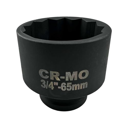 65mm Impact Socket, 3/4" Drive 12 Point Metric Axle Nut Socket Wrench, 40CR Heavy Duty Spindle Nut Remover Tool for Auto Repair (65mm)