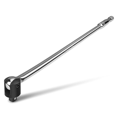 DURATECH Breaker Bar, 1/2'' Drive 24-Inch Breaker Bars Heavy Duty, with 240° Flex Head, Spring-loaded Detent Ball, Premium Chrome Alloy Made - color: Silver, size: 24 in