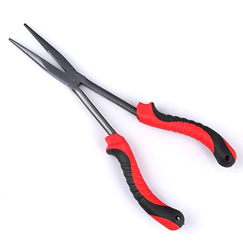 11" Long Nose Fishing Pliers, Straight & Bent Jaws, PTFE Coated Corrosion Resistant, Hook Remover & Braid Cutter Fishing Needle Nose Pliers, Saltwater Freshwater Gear for Bass Snook Trout - color: Blue - Curved Needle Nose Pliers