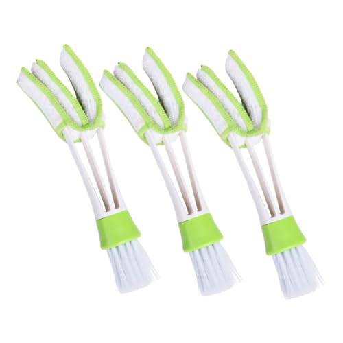 3pcs Double-Ended Car Air Vent Brush Set Mini Duster for Automotive Interior Cleaning Green Louver and Air Conditioner Cleaner Tool for Dashboard and Outlet Detailing