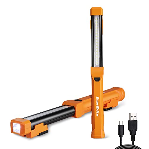 EverBrite 1000LM LED Work Light, Rechargeable Work Light for Mechanics with Dual Magnetic Bases&Hanging Hooks, 4 Lighting Modes, USB C Cable, Ideal Christmas Gift for Car Repair, Working, Pack of 2 - color: Orange