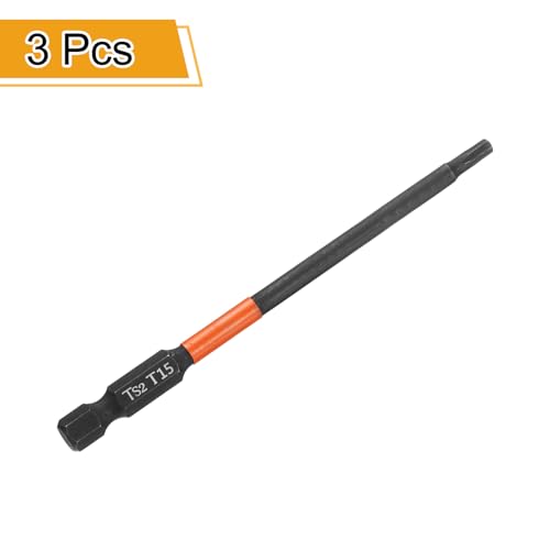 HARFINGTON 3pcs T15 Torx Head Screwdriver Bit 4" (100mm) Long 1/4" Hex Shank Magnetic No Hole Tamper Proof 6 Point Star Screw Driver Drill Bits Phosphate S2 Steel Industrial Power Tools - size: T15 x 100mm