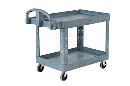 Rubbermaid Commercial Products BRUTE Heavy Duty 2-Shelf Utility/Service Cart, Large, Lipped Shelves, Ergonomic Handle, 750 lbs. Capacity, Black, for Warehouse/Garage/Cleaning/Maintenance/Stadiums - color: Gray, size: Large, style: 2-Shelf