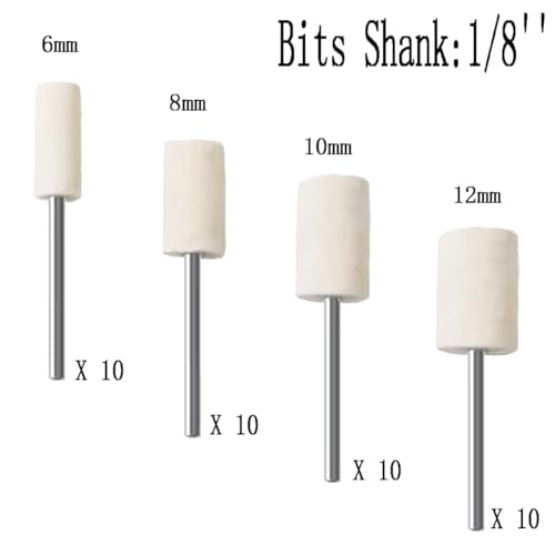 40 Pcs Cylinder Shape Wool Polishing Bits - 1/8'' Shank Wool Felt Buffing Polishing Kits for Dremel Rotary Tools (6mm/8mm/10mm/12mm) - style: 40 Pc Cylinder Shape Wool Polishing Bits