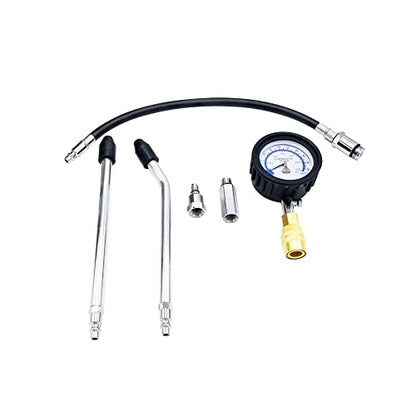 Pit Posse Motorcycle Compression Tester Kit Compatible with Yamaha Honda KTM Suzuki Kawasaki - Comes with 10mm 12mm 14mm 18mm Spark Plug Adapters - Reads 0-300 PSI - Carry Case Included