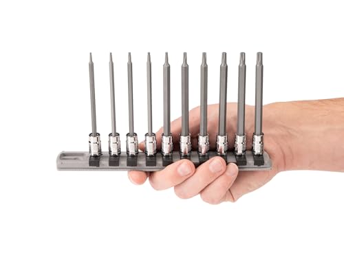 TEKTON Long Torx Bit Socket Set with Rail, 10-Piece | SHB90109 - size: 10-Piece (T6-T30)