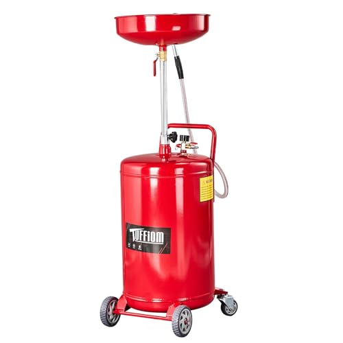 TUFFIOM 20 Gallon Waste Oil Drain Tank with Wheels & Handle, Adjustable Funnel Height Air-Operated Oil Drainer, Large Capacity Leak-Proof Oil Drain Container for Auto Fluids, Garage, Red
