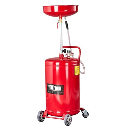 TUFFIOM 20 Gallon Waste Oil Drain Tank with Wheels & Handle, Adjustable Funnel Height Air-Operated Oil Drainer, Large Capacity Leak-Proof Oil Drain Container for Auto Fluids, Garage, Red