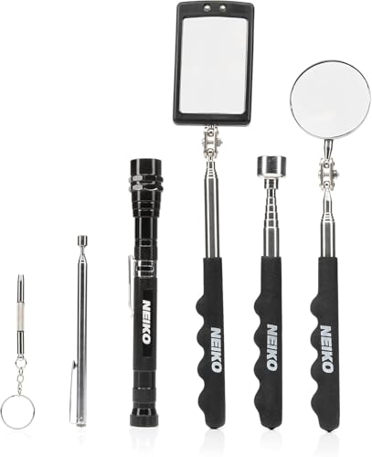 NEIKO 20736A (6) Piece Set, Magnetic Tool & Telescoping Mirror Set, Adjustable Telescoping Magnetic Pickup Tool, Flashlight 15lb Retriever Tool, 360 Swivel, Magnet Mirror, Magnetic Tools for Mechanic - size: 6 Piece Set, style: Pick Up Tool