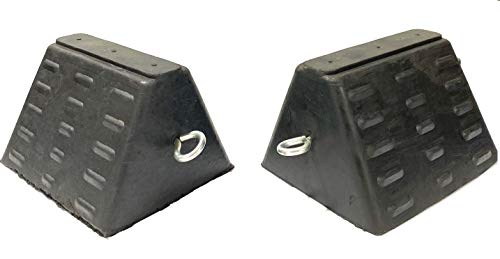 Denco Extreme Duty Rubber Semi Truck Wheel Chock with Eyebolt - Set of 2