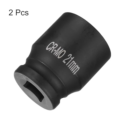 HARFINGTON 2pcs 4 Point Square Socket 1/2" Drive 21mm Metric Square Impact Socket CR-MO Blackening Standard Wheel Sockets Pneumatic Socket Tool for Auto Repair Mechanical Maintenance Home Use - size: 21mm