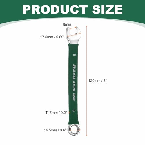 HARFINGTON 8mm Metric Combination Wrench 10 Degree Offset 12 Point Cr-V Steel Single Open End Spanner Wrenches for Automotive Repair Furniture Assembly - size: 8mm