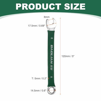 HARFINGTON 8mm Metric Combination Wrench 10 Degree Offset 12 Point Cr-V Steel Single Open End Spanner Wrenches for Automotive Repair Furniture Assembly - size: 8mm