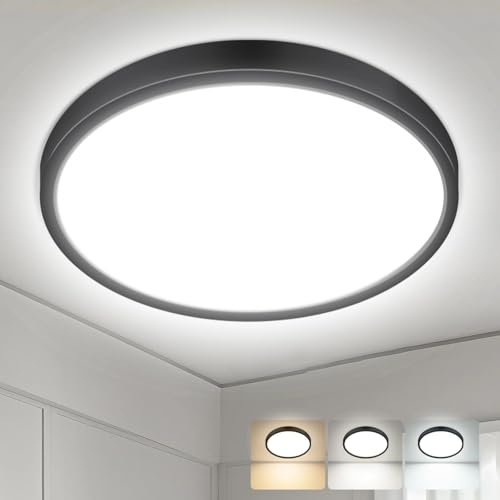 hepside 23INCH Big Dimmable Flush Mount Ceiling Light Fixture Black, 3CCT Selectable 3000/4000/6500K Ceiling Lamp, 56W 5600LM Super Bright Low Profile Light for Bedroom, Kitchen, Bathroom, Hallway - color: Black, size: 23Inch-1pack