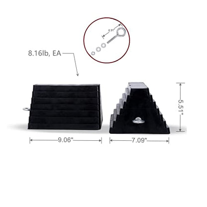 Wheel Chocks Rubber Heavy Duty Wheel Chocks for Travel Trailers with Eyebolt 9.06" x 7.87" x 5.51" 2 Pack（Highlight Black） - color: BLACK