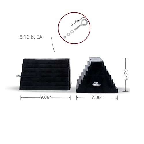 Wheel Chocks Rubber Heavy Duty Wheel Chocks for Travel Trailers with Eyebolt 9.06" x 7.87" x 5.51" 2 Pack（Highlight Black） - color: BLACK