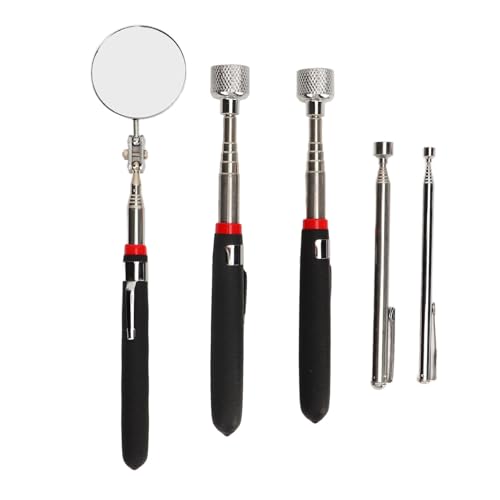 4 Pcs Magnetic Pickup Tool Set, 15LB 10LB 3.5LB 1.5LB Telescoping Grabber with Extendable Mirror, for Narrow Spaces Under Vehicles Between Machinery