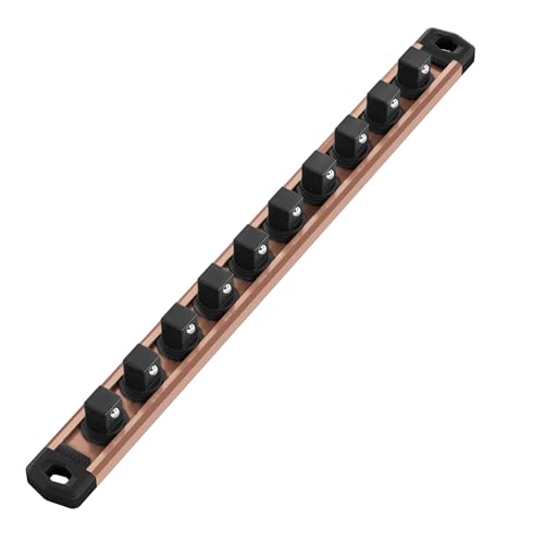 WORKPRO Magnetic Socket Organizer, Heavy Duty 1/2-Inch Drive Socket Rail | 1 Piece Socket Holder with 10 Spots, Aluminum Alloy, Rotatable & Movable Clips, Efficient Organization - color: Champagne, size: 1/2" DR
