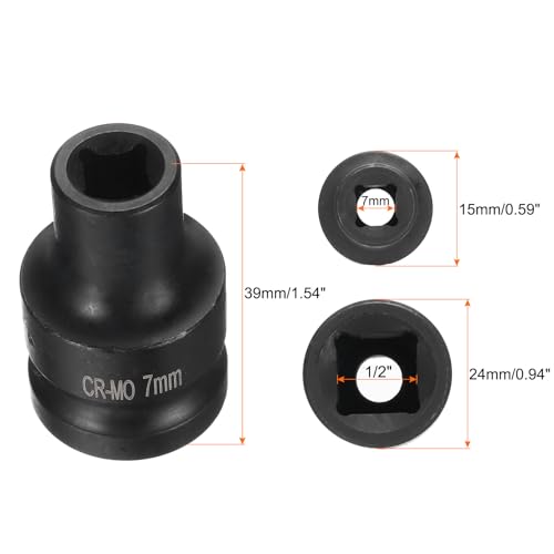 HARFINGTON 2pcs 4 Point Square Socket 1/2" Drive 7mm Metric Square Impact Socket CR-MO Blackening Standard Wheel Sockets Pneumatic Socket Tool for Auto Repair Mechanical Maintenance Home Use - size: 7mm