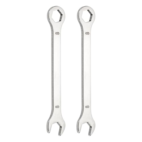 HARFINGTON 2Pcs Mini Super Thin Combination Wrench 8mm Metric 6-Point Box and Open End Stainless Steel Double Ended Spanner Tool for Automotive Pipe Furniture Machinery DIY Repair, Silver - size: 8mm