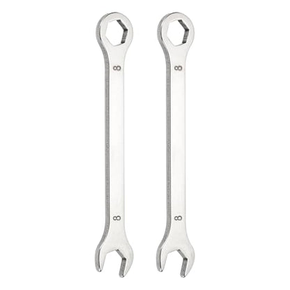 HARFINGTON 2Pcs Mini Super Thin Combination Wrench 8mm Metric 6-Point Box and Open End Stainless Steel Double Ended Spanner Tool for Automotive Pipe Furniture Machinery DIY Repair, Silver - size: 8mm