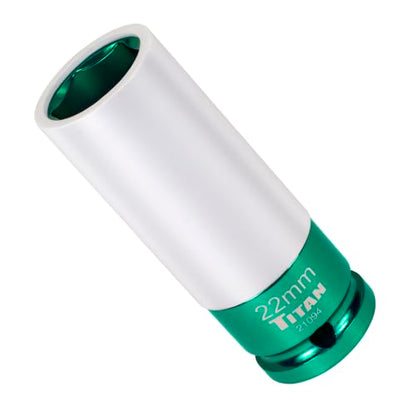 Titan 21094 1/2-Inch Drive x 22mm Non-marring Impact Deep Lug Nut Socket - size: 22mm