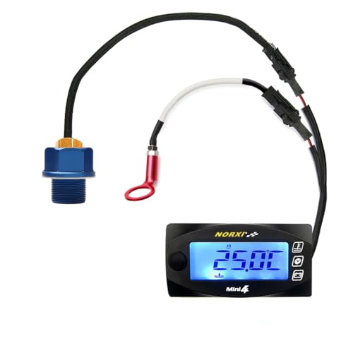Universal Motorcycle 4 in 1 Multifunction Gauge (Oil Temp+Cylinder Head Temp+Voltmeter+Timer) Temp Fahrenheit/Celsius(℉/℃) Digital Voltage Meter Clock Multimeter for Motorcycle(M20*1.0, 14mm) - size: OT-20*1.0+ET-14MM