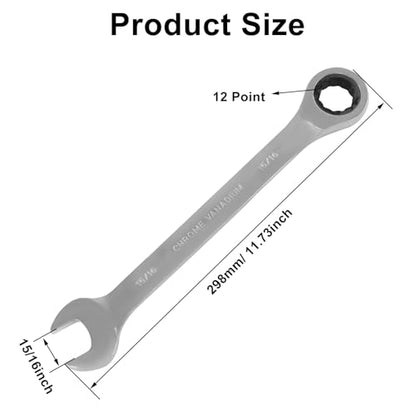 15/16 Inch Ratchet Wrench Imperial Ratcheting Combination Wrench, 12 Point, 72 Teeth for Projects SAE Tight Spaces - size: 15/16 Inch