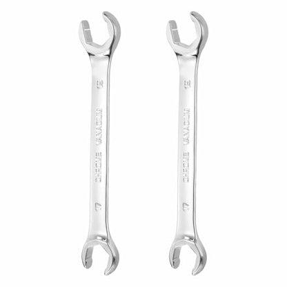 HARFINGTON 2 Pcs Flare Nut Wrench 17mm x 19mm Metric Double Open End Thick Spanner Mirror Polish Finish 45# Steel Brake Line Wrench For Fuel Tube Hose Transmission Line, Silver - size: 17mm x 19mm