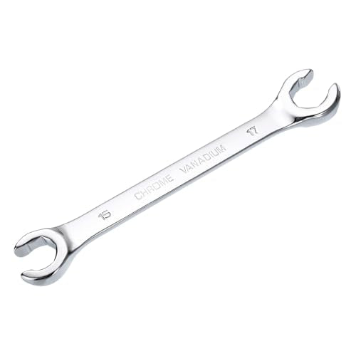 HARFINGTON Flare Nut Metric Wrench 15mm x 17mm CR-V Mirror Polished Chrome Plating Metric Wrench for DIY Hand-making Automotive Repairs and Household Maintenance - size: 15mm x 17mm