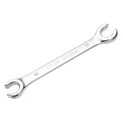 HARFINGTON Flare Nut Metric Wrench 15mm x 17mm CR-V Mirror Polished Chrome Plating Metric Wrench for DIY Hand-making Automotive Repairs and Household Maintenance - size: 15mm x 17mm