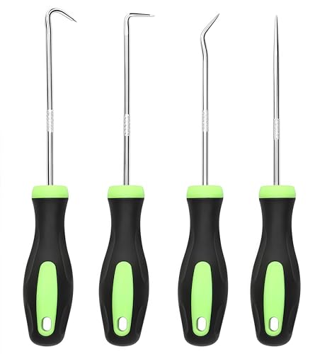 4-Piece Multi-Angle Hook and Pick Set, Precision Automotive Seal Puller & O-Ring Tools with Ergonomic Grip for Oil Seal Removal