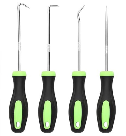 4-Piece Multi-Angle Hook and Pick Set, Precision Automotive Seal Puller & O-Ring Tools with Ergonomic Grip for Oil Seal Removal
