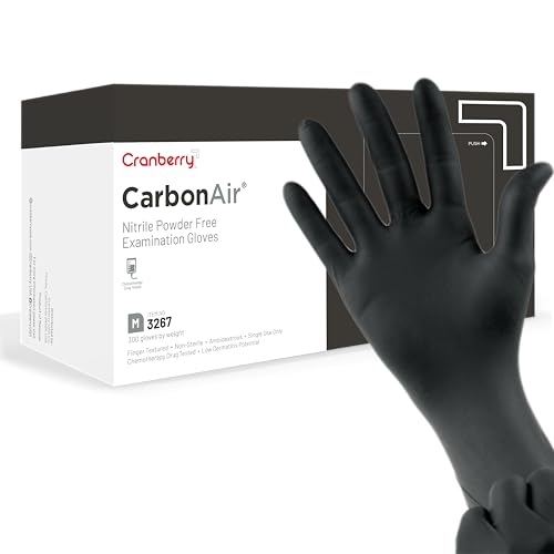 Cranberry Carbon Air Black Nitrile Gloves Disposable, Latex Free Powder Free, Dental & Medical Exam & Food Safe Gloves, 2.5 Mil – Chemo Rated, Fentanyl Resistant, Low Dermatitis (Small, 300 Count) - size: Small