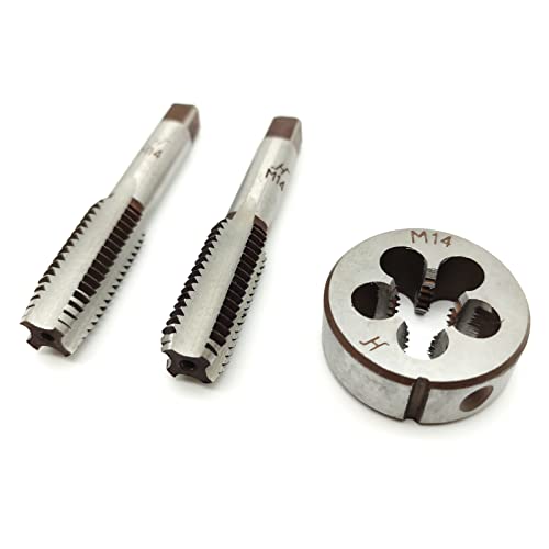 AtticZone M14 x 2.0 Metric Hand Thread Tap and Die Set, Right Hand 14 * 2.0, Alloy Tool Steel, 1 Taper Tap, 1 Plug Tap, 1 Round Die for Metal Working DIY Industrial - size: M14x2.0