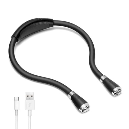 Neck Book Light LED Reading Lamp USB Rechargeable, Hands Free, 4 LED Bulbs, 4 Adjustable Brightness, for Reading in Bed or Reading in Car Lamp (Pink) (Black) - color: Black