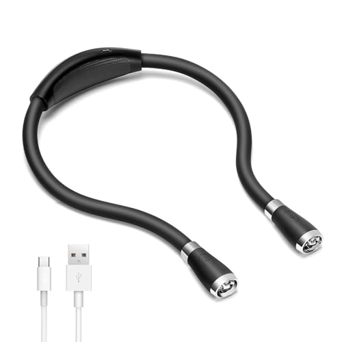 Neck Book Light LED Reading Lamp USB Rechargeable, Hands Free, 4 LED Bulbs, 4 Adjustable Brightness, for Reading in Bed or Reading in Car Lamp (Pink) (Black) - color: Black