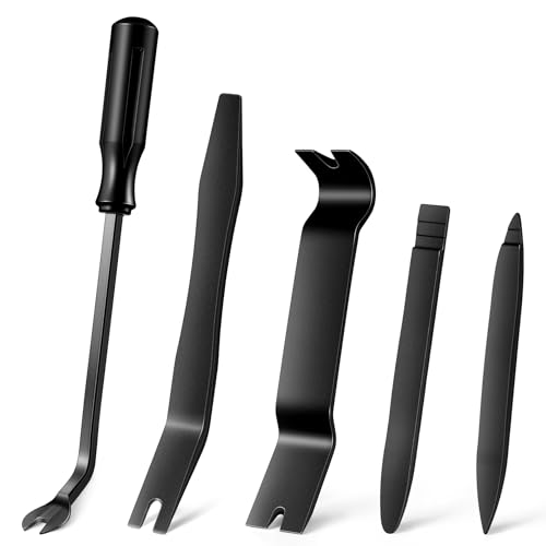 5 pcs Auto Trim Removal Tool Kit, No Scratch Plastic Pry Tool Kit - Interior Door Panel Clip Fastener Removal Set for Vehicle Dash Radio Audio Installer (Black) - color: Black