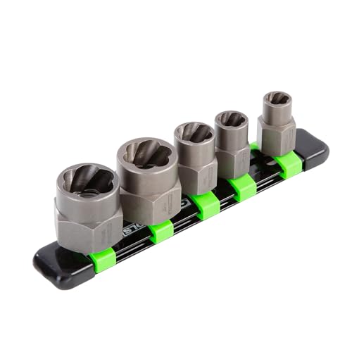 OEMTOOLS 22992 5 Piece Spiral Type Extractor Set on Aluminum Rail, Universal Stripped Bolt Extractor, Set of 5 Stripped Bolt Remover Tools - style: Standard