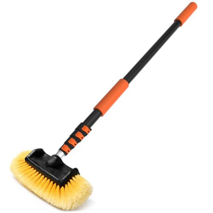 LAANPOLE 12FT Car Wash Brush with Long Handle, Car Cleaning Brush with 12 Inch Soft Bristle, Solar Panels Cleaner with Telescoping Pole for RV, Truck, Boat, House Siding - size: 12FT