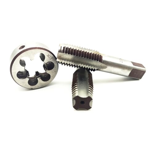 AtticZone M22 x 2.5 Metric Hand Thread Tap and Die Set, Right Hand 22 * 2.5, Alloy Tool Steel, 1 Taper Tap, 1 Plug Tap, 1 Round Die for Metal Working DIY Industrial - size: M22x2.5