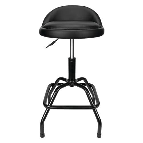 Performance Tool W85011 Pneumatic Swivel Bar Stool with Back Support, 360-Degree Swivel, Heavy Duty Steel Frame, Black - style: Pneumatic Swivel Bar Stool