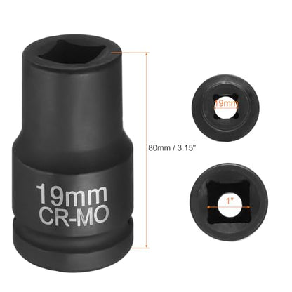 HARFINGTON 4 Point Square Socket 1" Drive 19mm Metric Square Impact Socket CR-MO Blackening Standard Wheel Sleeve Pneumatic Sleeve Tool for Auto Repair Mechanical Maintenance Home Use - size: 1"/19mm